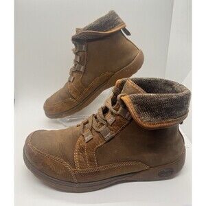 Chaco Barbary Ankle Boots Womens Sz 7/38 Java Mahogany Brown Leather Knit Collar